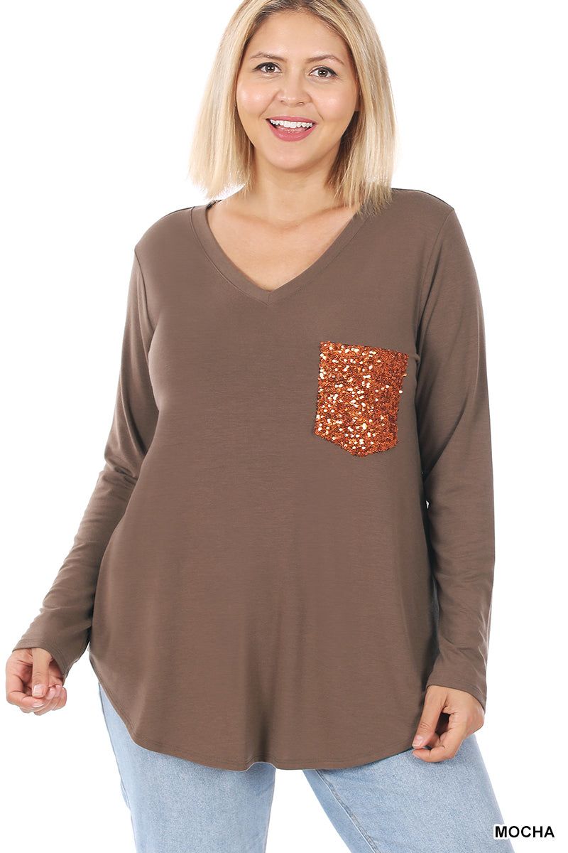 Zenana Long Sleeve Sequin Pocket Top – CC's Boutique